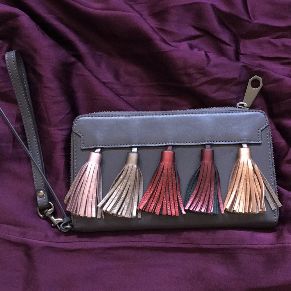 Rebecca Minkoff Leather Clutch, Metallic Tassels